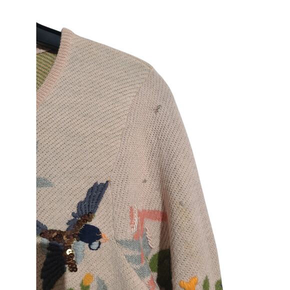 Anthropologie Moth Pink Beaded Embroidered Bird Winged Wonder Cardigan Size XS - Picture 4 of 11